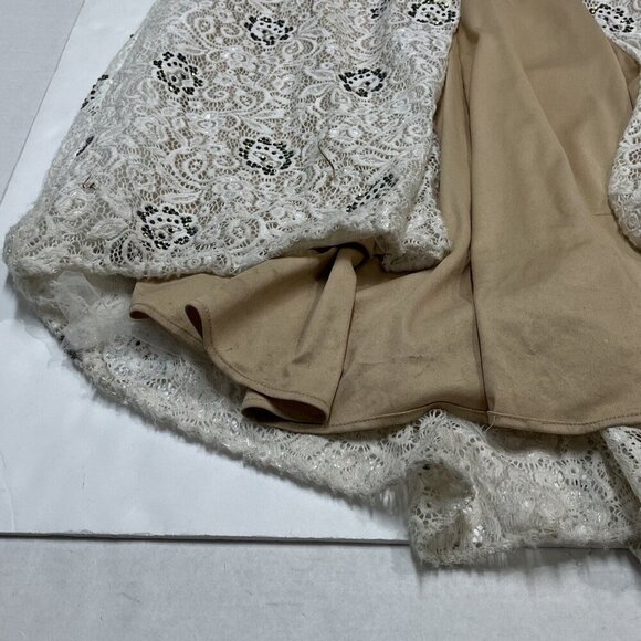 La‎ Femme 2 Piece Gown Womens 8 White Sequin Lace Halter Lace Up Slit Maxi Skirt - Picture 9 of 16